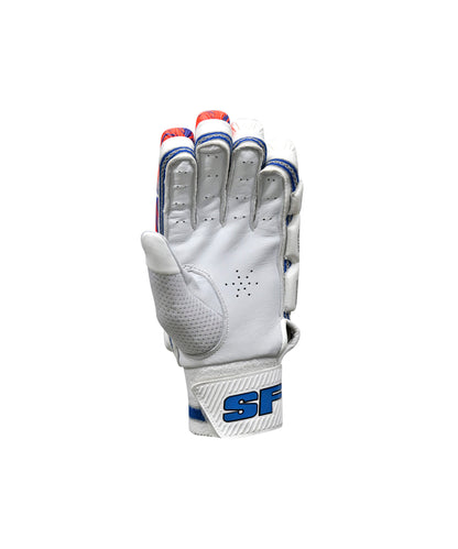 Cricket batting gloves by Cric Studio Canada, SF B/G Nexzen RH, showing back view with padded palms and adjustable wrist straps.
