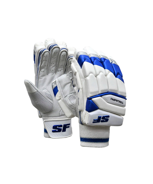 Cricket batting gloves from Cric Studio Canada, SF B/G Triumph MRH model, featuring padded palms and adjustable wrist straps.