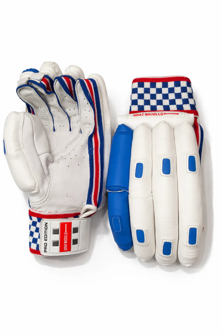 Cric Studio Canada GN PRO EDITION batting gloves with protective padding and adjustable wrist strap for cricket players.