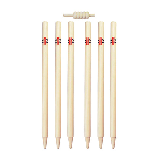 Gray Nicolls Club Wooden Stumps for fitness training, made by Cric Studio Canada, shown in a clean, natural setting.