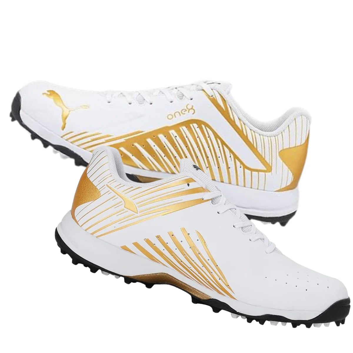 Puma Cricket Shoes 22 FH Rubber VK for men, black and white athletic shoes with rubber sole and supportive design