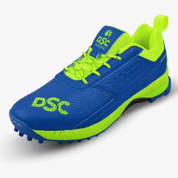 DSC Jaffa 22 cricket shoes in black and red with supportive design, featuring textured sole for enhanced grip and comfort.