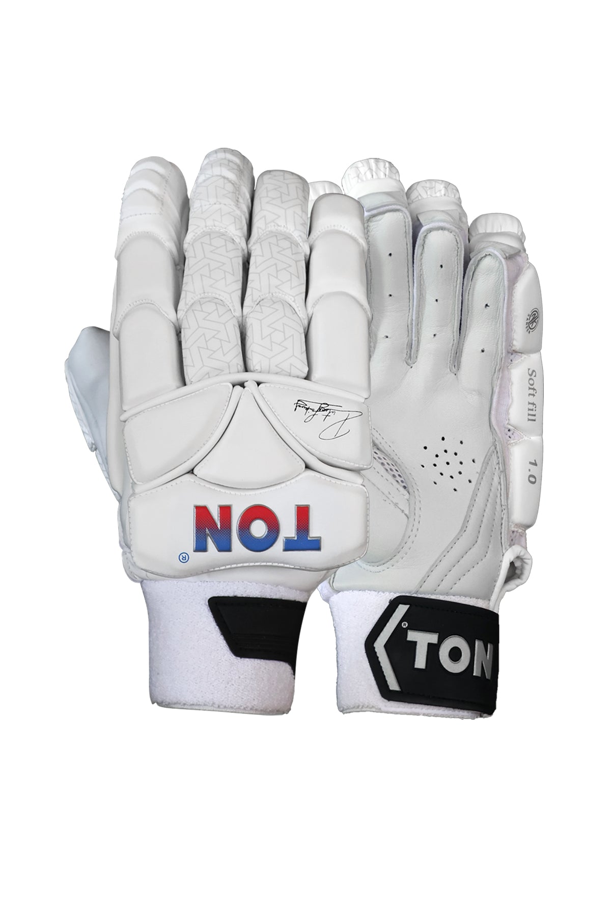 Front and back views of Cric Studio Canada SS B/G TON PRO 1.0 MRH batting legguards showing protective padding and adjustable straps.