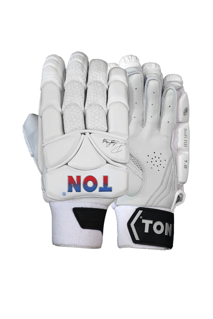 Front and back views of Cric Studio Canada SS B/G TON PRO 1.0 MRH batting legguards showing protective padding and adjustable straps.