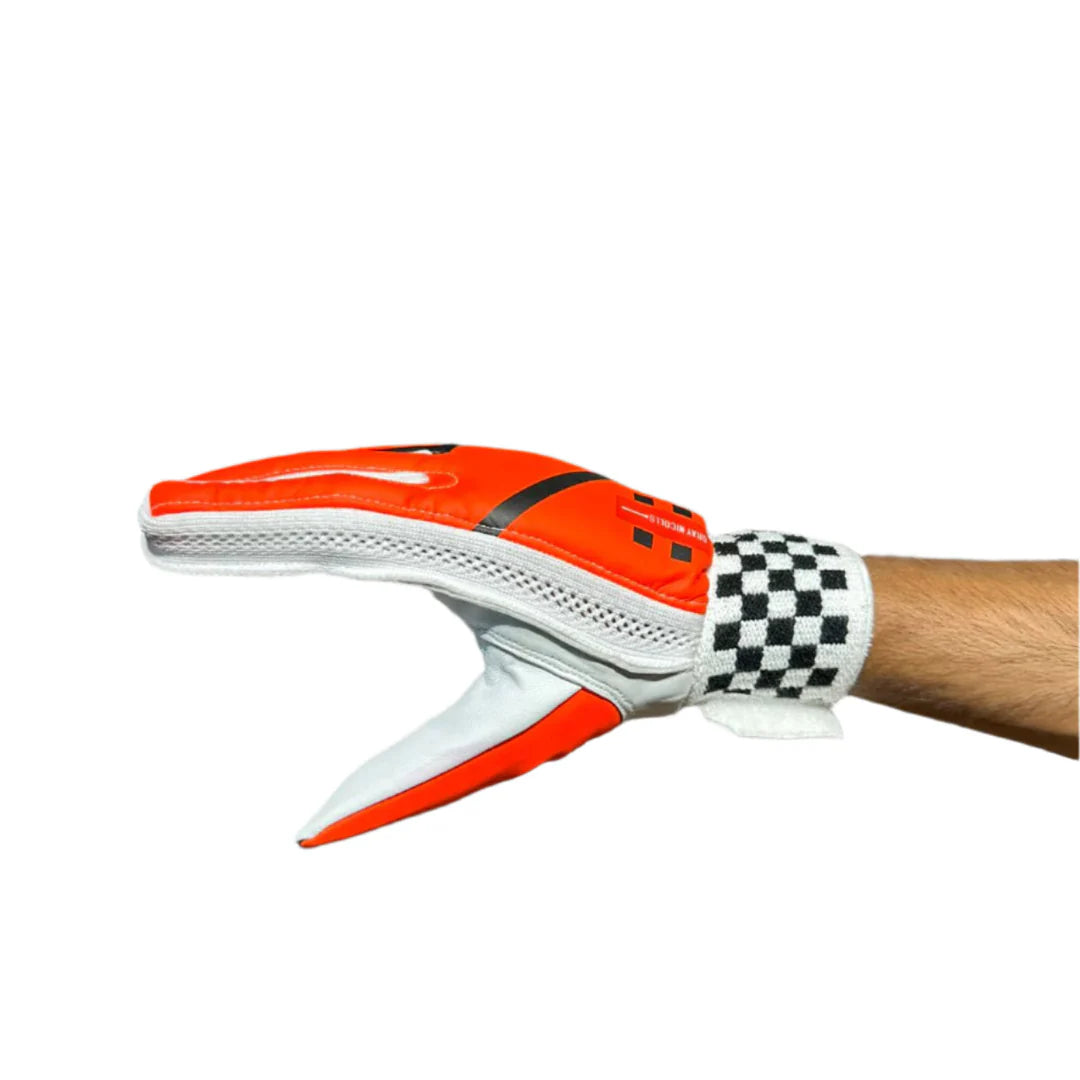 Gray Nicolls indoor batting gloves for men by Cric Studio Canada, front view showing padded gray gloves for cricket batting.