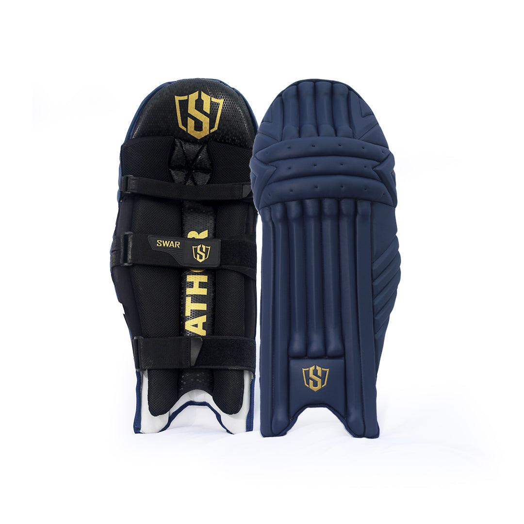 Navy Swar Hathor Cricket Batting Legguard from Cric Studio Canada, designed for protection during cricket batting.