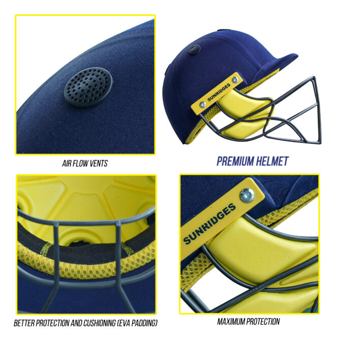 Cric Studio Canada SS Premium helmet with detailed design, black color, and adjustable strap for safety and comfort.