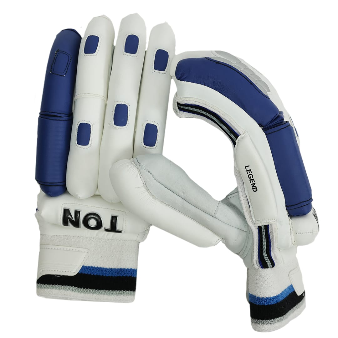 Cric Studio Canada SS B/G Legend MRH batting gloves, white with black accents, showing padded palms and adjustable wrist straps.