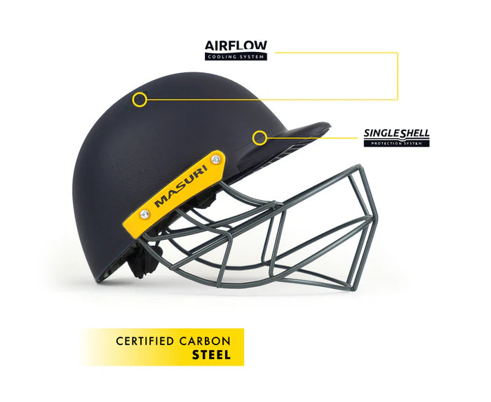 Cric Studio Canada Masuri Helmet C Line Steel with adjustable chin strap and ventilation, designed for cricket safety.