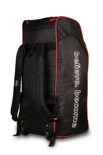 Cric Studio Canada SG Dragon Optipak Plus cricket kitbag with multiple compartments and sturdy wheels for easy transport.