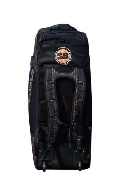 Cric Studio Canada SS Player 2.0 kit bag with multiple compartments, black and red design, sturdy handles, and adjustable shoulder strap.