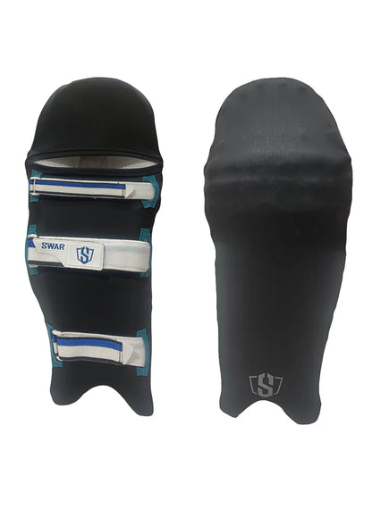 Pair of Cric Studio Canada Swar Leg Pad Covers, protective accessories for cricket leg pads, shown in black with adjustable straps.