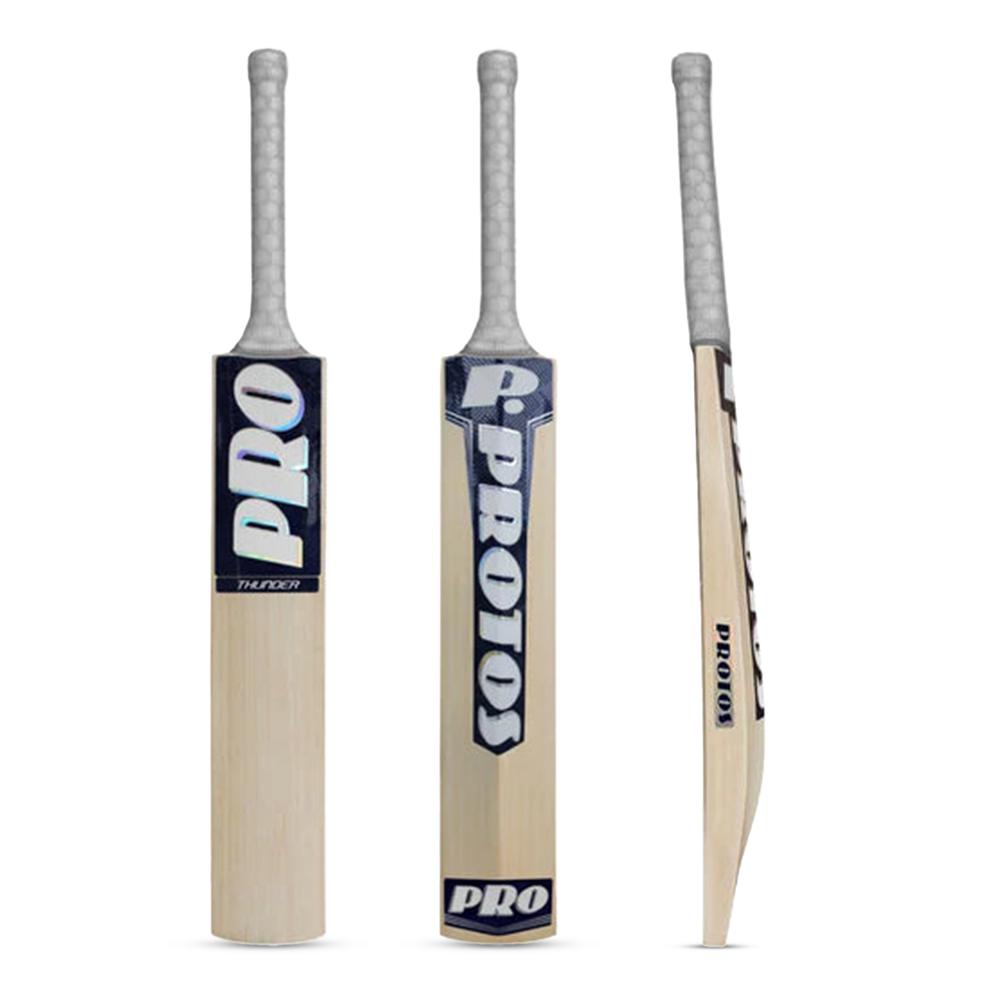English Willow cricket bat by Cric Studio Canada, Protos Thunder SH model, featuring a wooden blade with grip and handle.