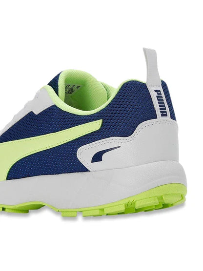 Puma High Run Cricket Shoes showing black and white athletic shoes with Puma branding and cushioned soles for cricket playing.