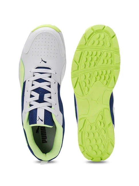 Puma High Run Cricket Shoes in black and white with athletic design and cushioning for cricket players.