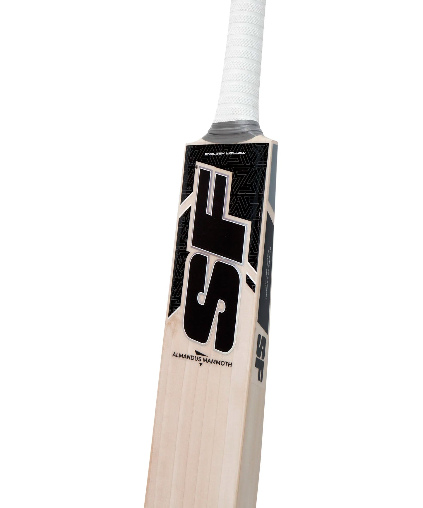 English Willow Cricket Bat SF Almandus Mammoth by Cric Studio Canada, shown with a smooth wooden blade and sturdy handle.