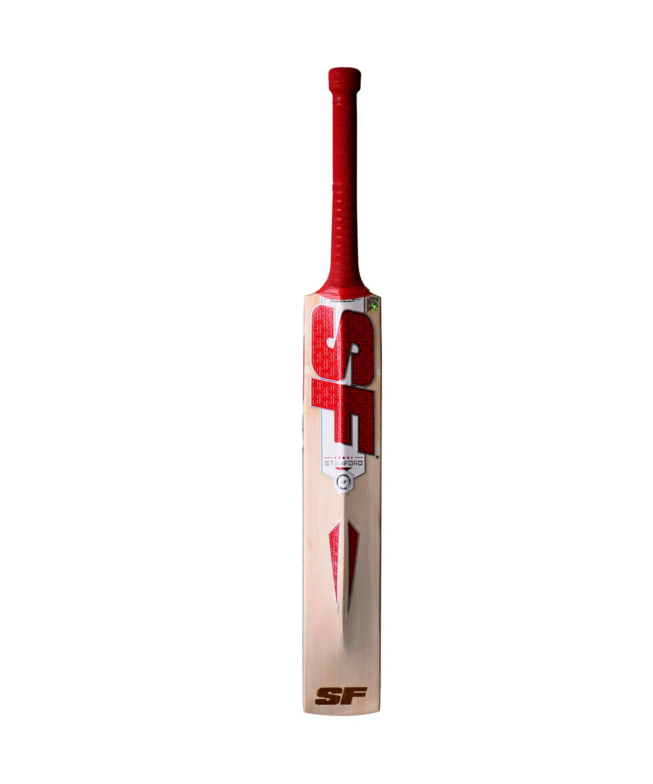 SF Incredible 12000 English Willow Cricket Bat showing the curved blade and grip, ideal for powerful cricket shots.