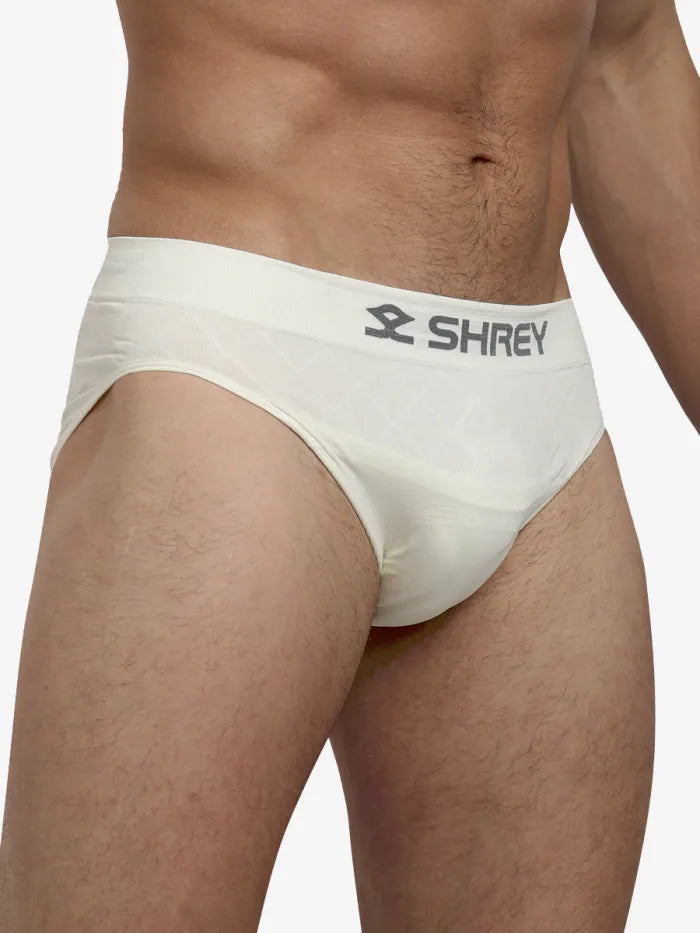 Off-white Shrey Athletic Supporter briefs by Cric Studio Canada, designed for support and comfort during sports activities.