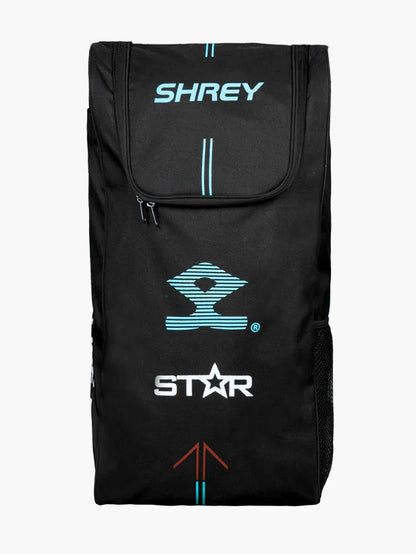 Cric Studio Canada Shrey Star cricket kitbag with helmet, featuring steel blue and red design, full cricket kit inside
