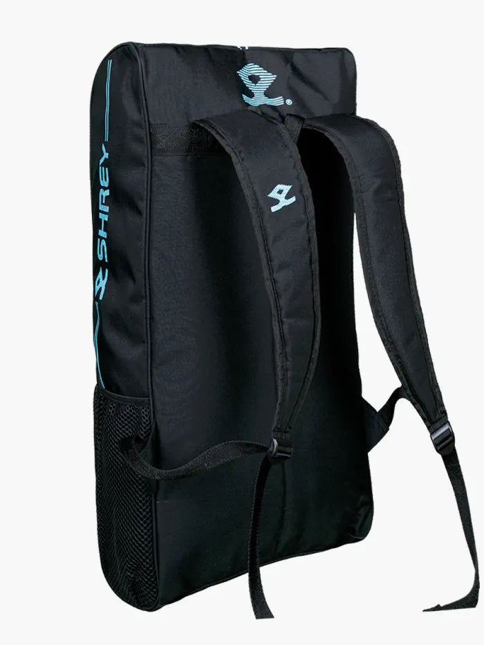 Steel blue and red Shrey Star cricket kitbag with helmet, full cricket set by Cric Studio Canada, featuring multiple compartments and sturdy design.