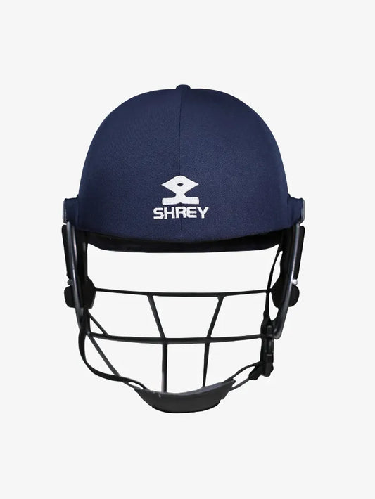 Navy Shrey Elite Pro Stainless Steel cricket helmet by Cric Studio Canada with face guard and ventilation for protection.