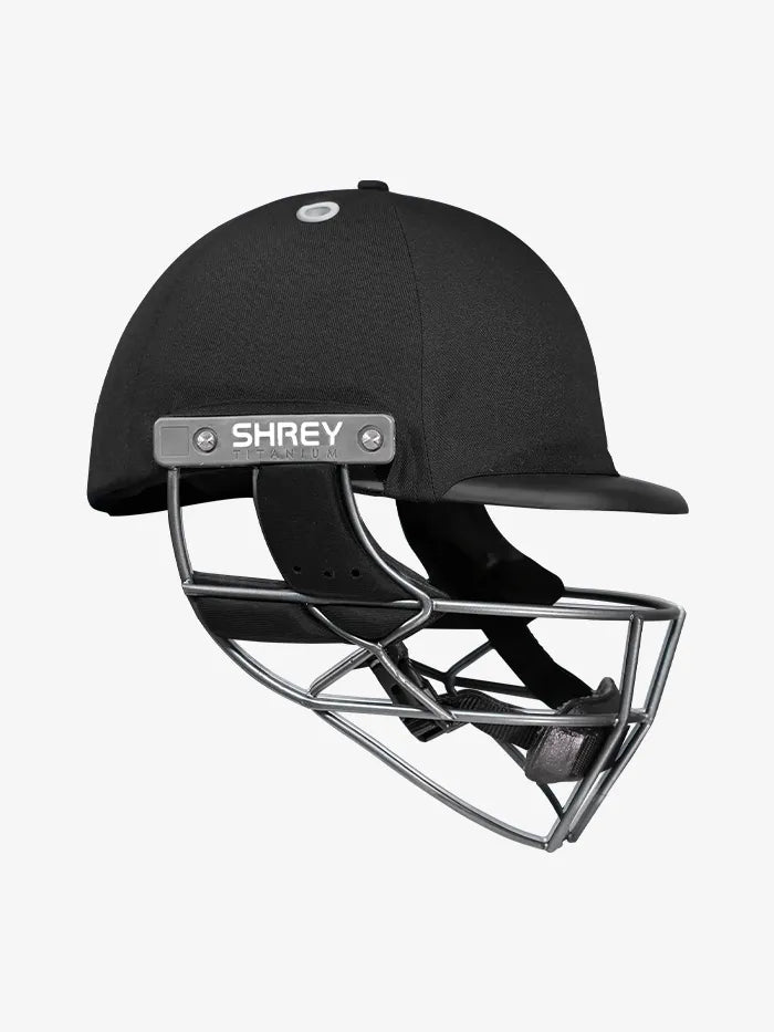 Black Shrey Cricket Helmet Elite Pro Titanium by Cric Studio Canada with adjustable chin strap and ventilation for enhanced safety