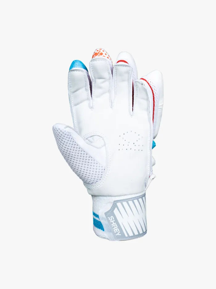 Steel blue and red cricket gloves from Cric Studio Canada, part of the Shrey Star Cricket Kit with helmet in the kitbag.