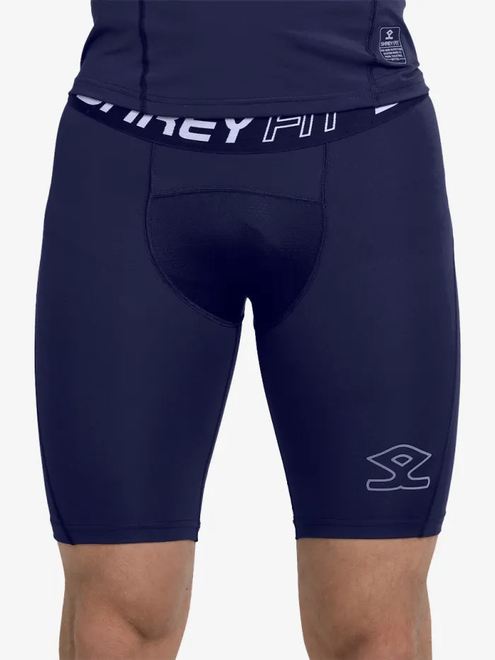 Navy blue Shrey Intense Compression Shorts by Cric Studio Canada, athletic accessories for muscle support and performance.