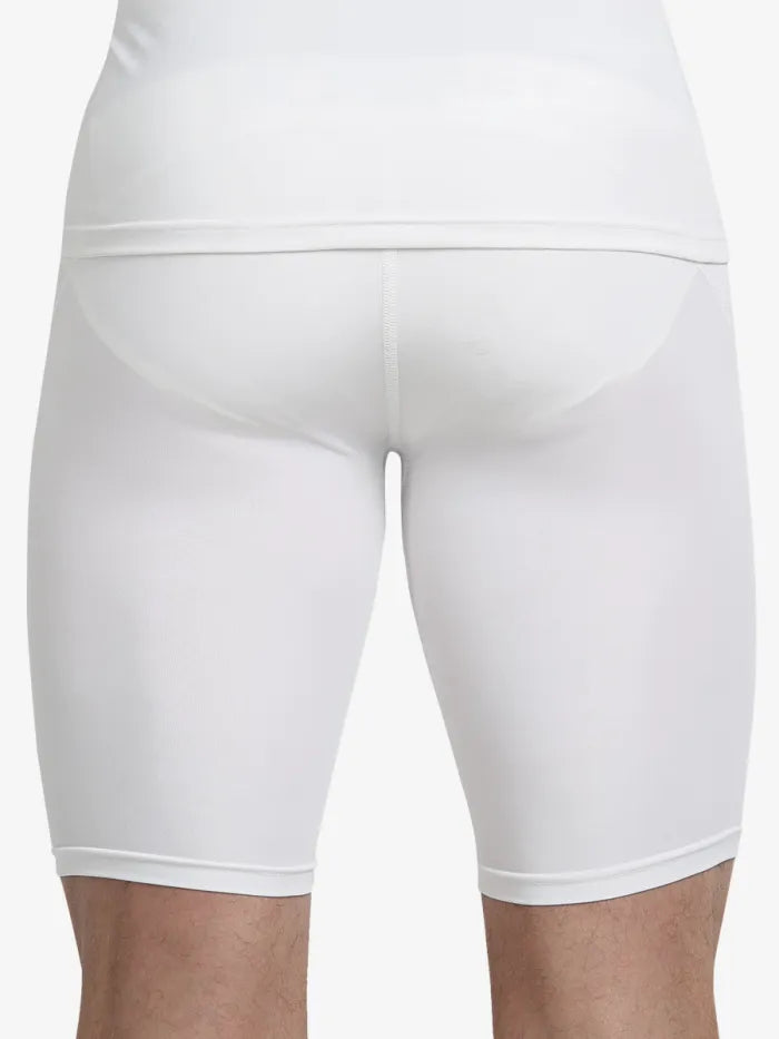 White Shrey Intense Compression Shorts by Cric Studio Canada, close-up view of the stretchy, form-fitting athletic accessories.