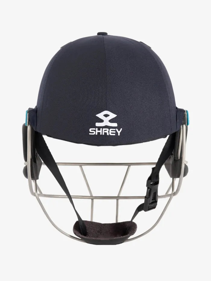 Shrey Masterclass Air 2.0 stainless steel cricket helmet in navy with padded interior and protective grill for cricket safety
