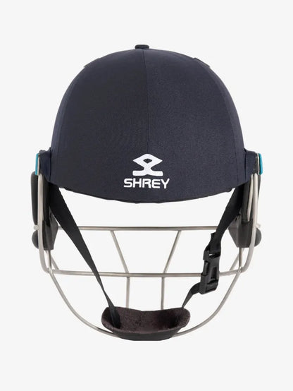 Shrey Masterclass Air 2.0 stainless steel cricket helmet in navy with padded interior and protective grill for cricket safety