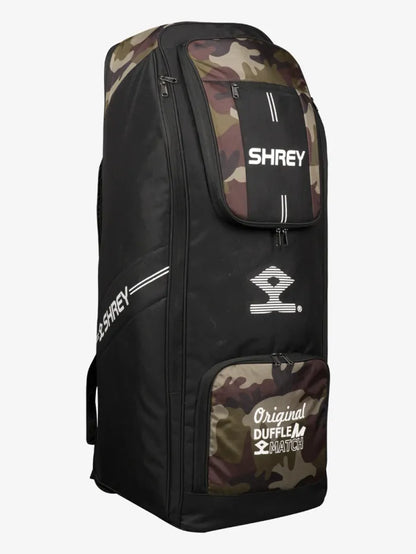 Cric Studio Canada Shrey Match Duffle 2.0 kitbag in camouflage green with sturdy handles and a spacious main compartment.