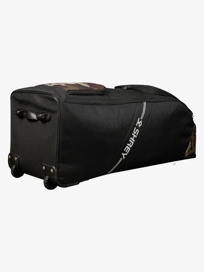 Cric Studio Canada Shrey Match Duffle 2.0 kitbag in camouflage green with sturdy handles and spacious main compartment.