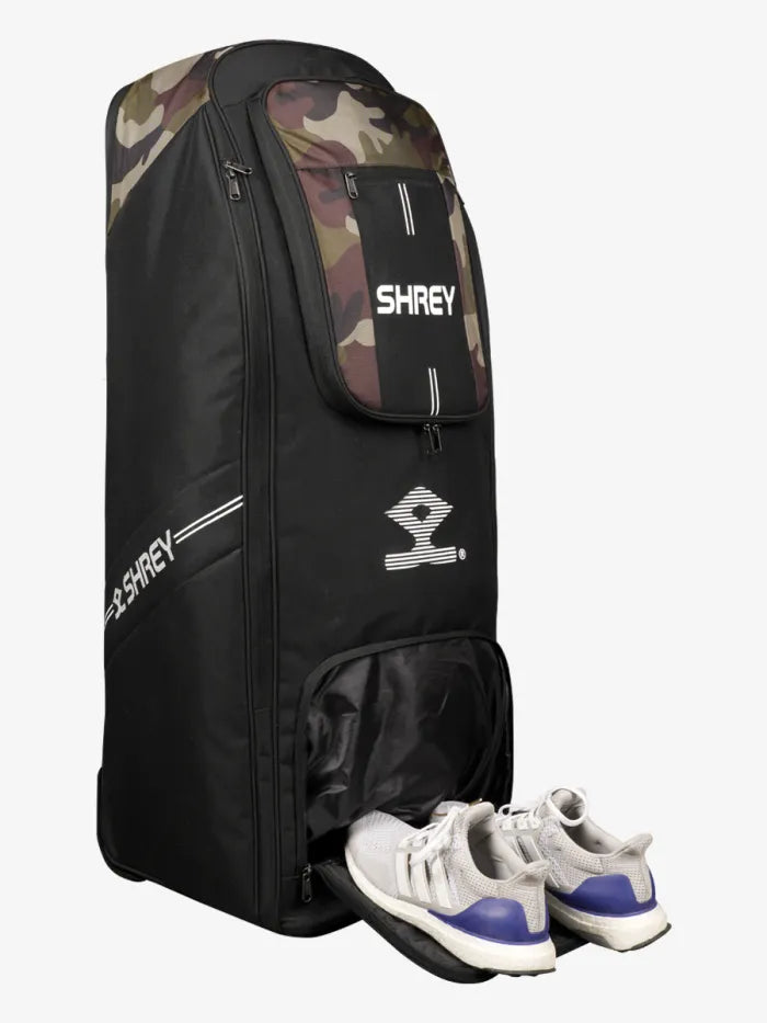 Camouflage green Shrey Match Duffle 2.0 kitbag by Cric Studio Canada with sturdy handles and spacious main compartment.
