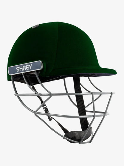 Green Shrey Performance Steel Helmet by Cric Studio Canada with a sleek metal design and sturdy construction.
