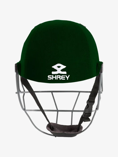 Green Shrey Performance Steel Helmet by Cric Studio Canada with a sturdy metal construction and adjustable strap.
