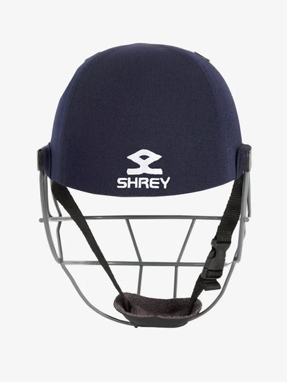 Cric Studio Canada Shrey Performance Steel helmet in navy with a sturdy steel shell and adjustable straps for safety.
