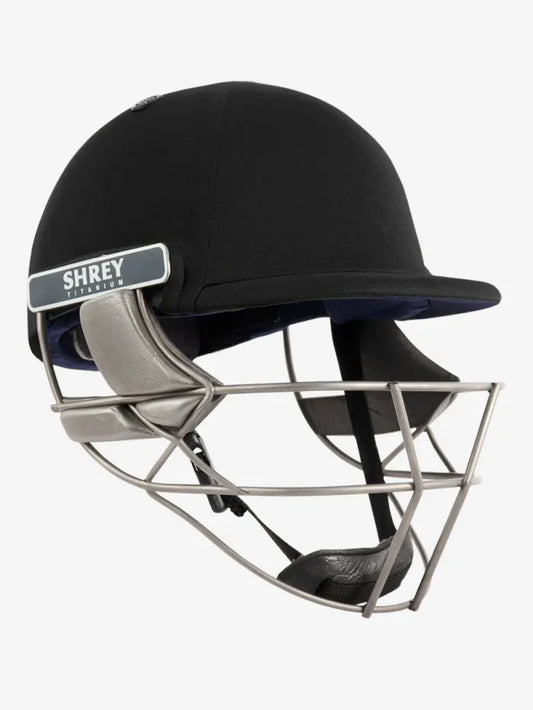 Black Shrey Pro Guard Titanium cricket helmet with air ventilation and durable construction, designed for optimal head protection.