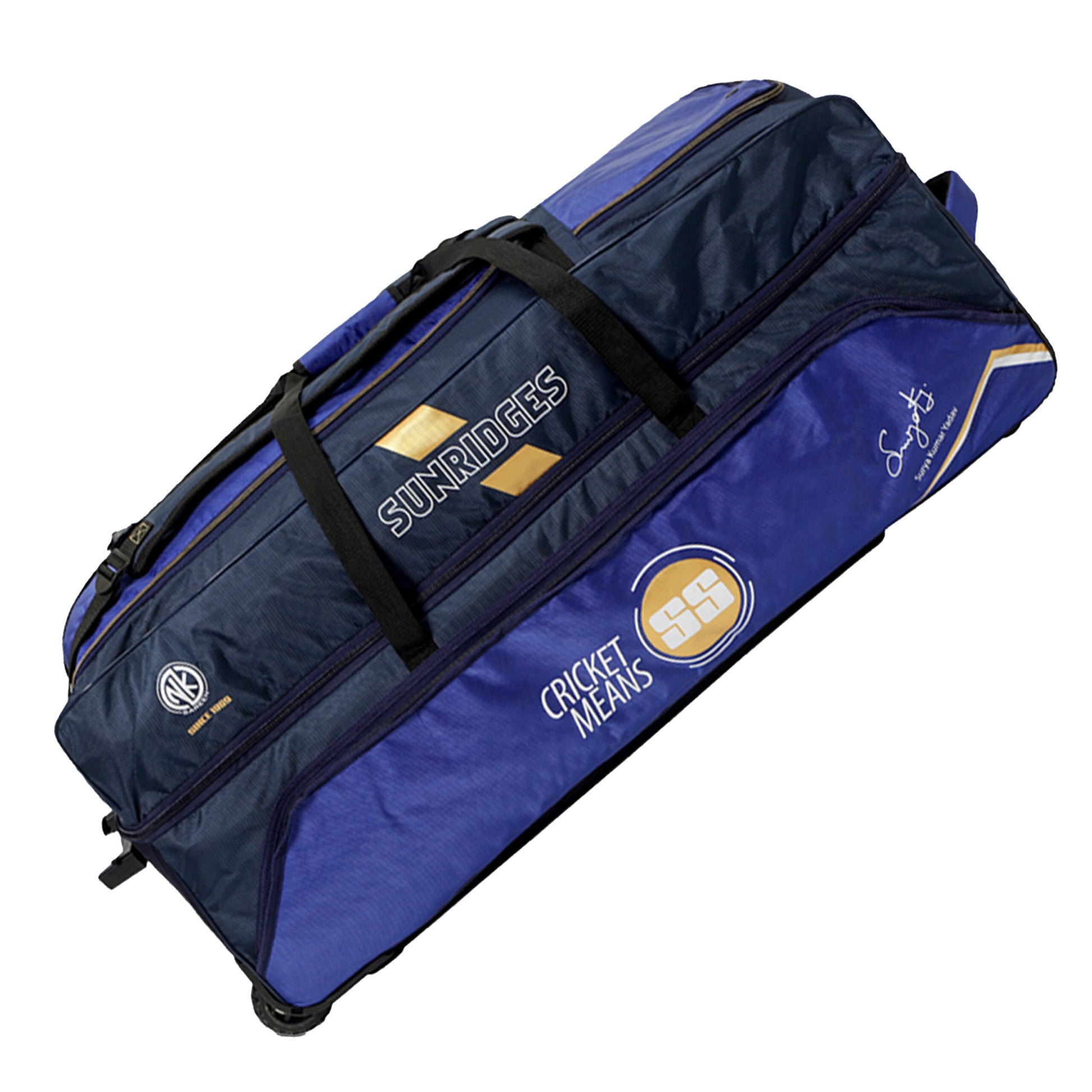 Cricket kitbag by Cric Studio Canada in navy blue with multiple compartments and adjustable shoulder strap for players.