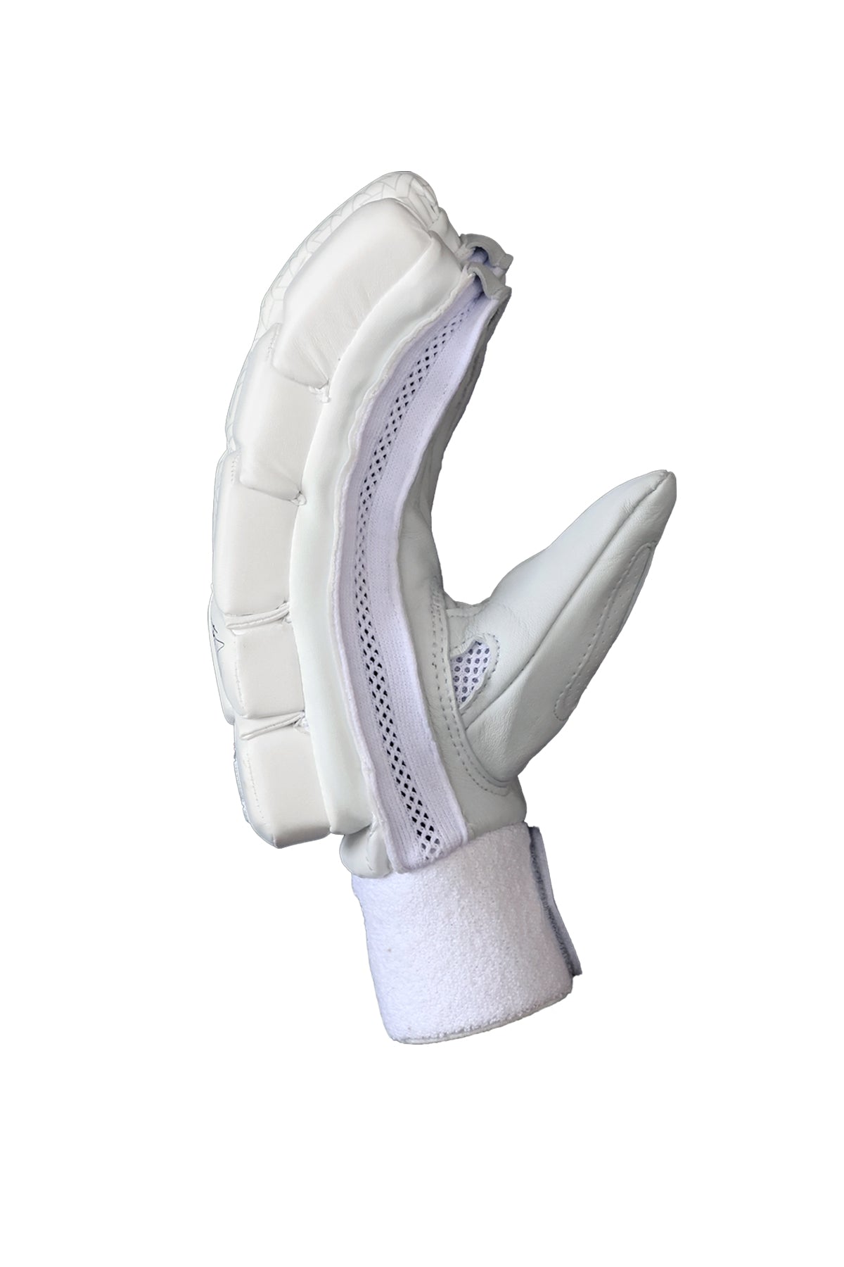 Cric Studio Canada SS B/G TON PRO 1.0 MRH batting legguards shown from the side, featuring protective padding and adjustable straps.