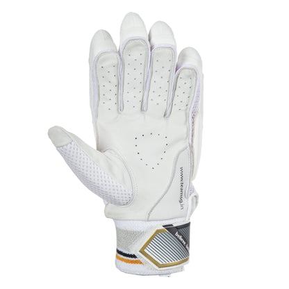 Cric Studio Canada SG Test Pro batting gloves showing black and white design with padded palms and adjustable wrist straps.