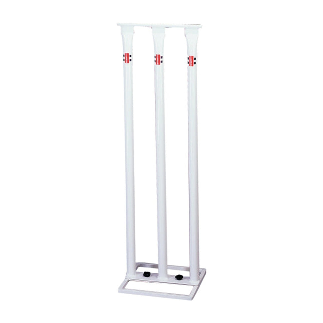 Gray Nicolls metal cricket stumps with bails, durable accessories for cricket practice and matches.
