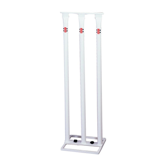 Gray Nicolls metal cricket stumps with bails, durable accessories for cricket practice and matches.