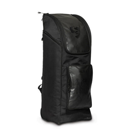 Cric Studio Canada SG KLR Wheelie Duffle Junior Cricket Kit Bag with wheels and shoulder strap, black and red design for young players