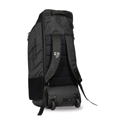 Cric Studio Canada SG KLR Wheelie Duffle Cricket Kit Bag with handles and wheels, black and red design for cricket gear storage