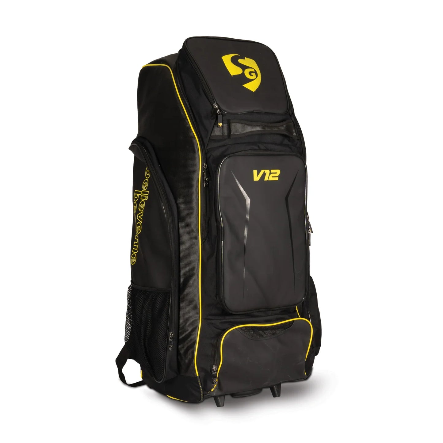 Cric Studio Canada SG V12 Junior Duffle Kitbag with sports logo and adjustable shoulder strap, black and red design.