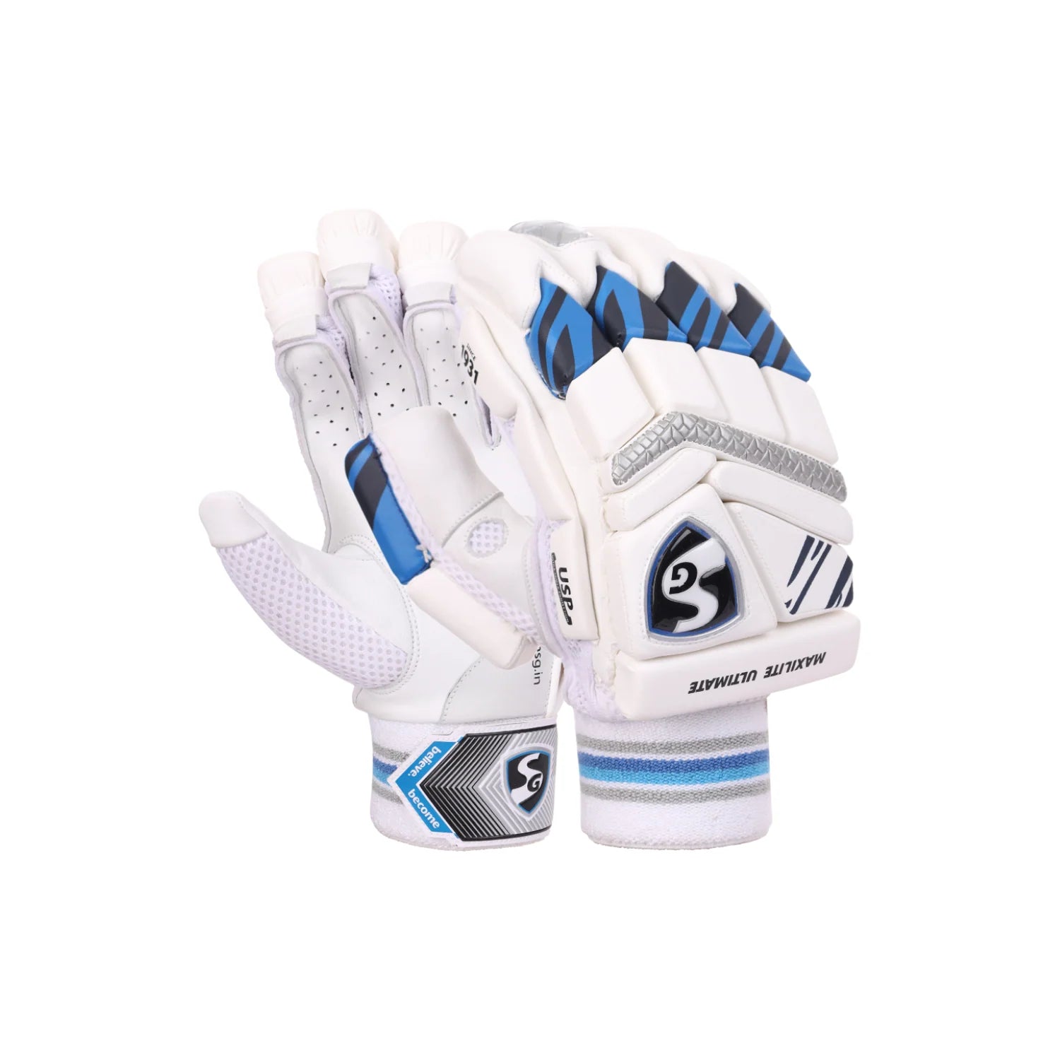 Cric Studio Canada G Maxilite Ultimate batting gloves with padded palms and adjustable wrist straps, designed for cricket players.
