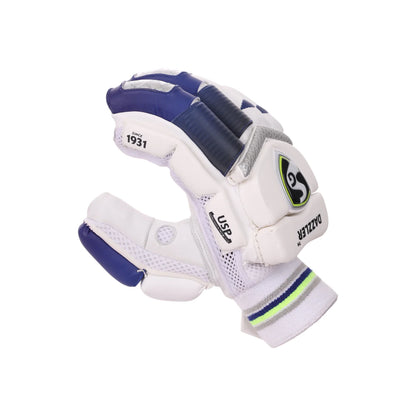 Cric Studio Canada SG Dazzler batting gloves with padded palms and adjustable wrist straps, designed for cricket batting comfort and protection.