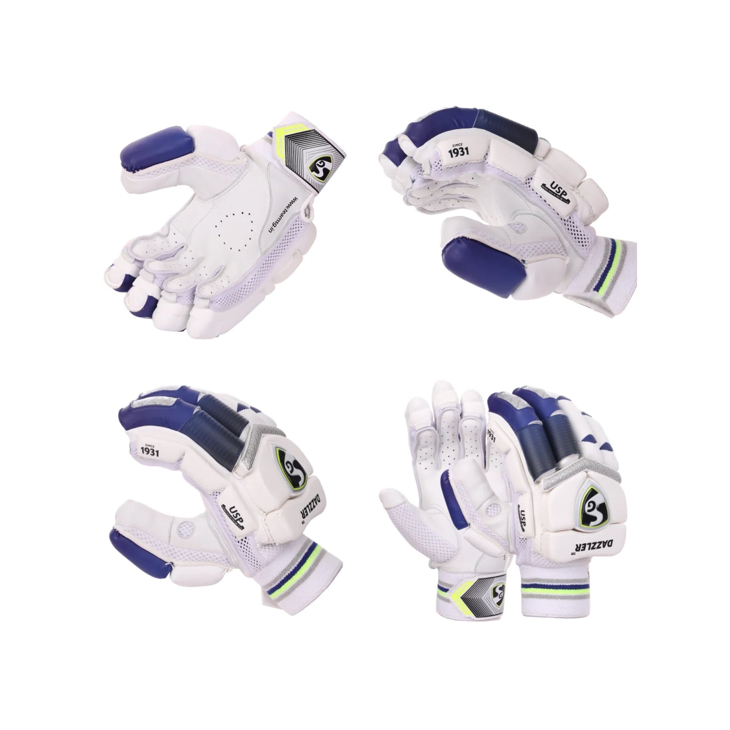 Cric Studio Canada SG Dazzler batting gloves with padded palms and adjustable wrist straps, designed for cricket batting protection