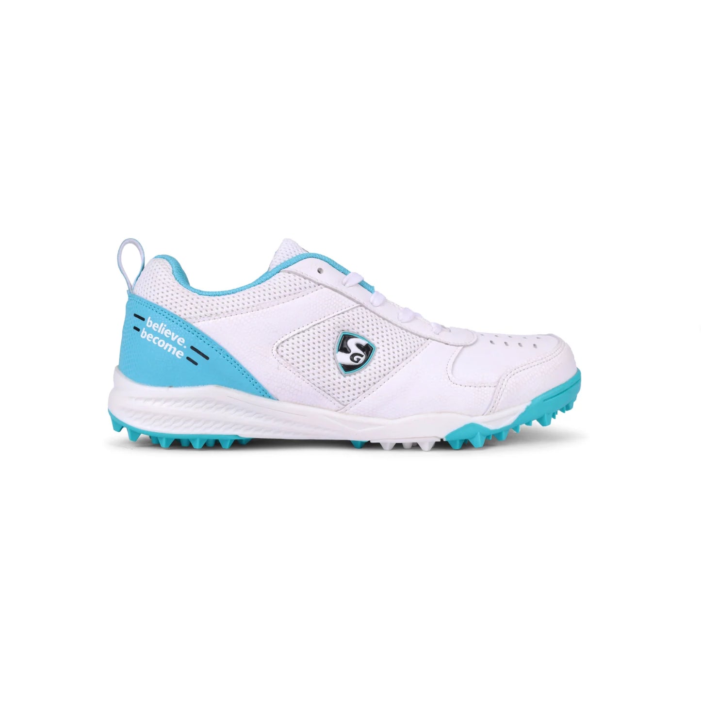 SG Cricket Shoes Fusion in black with white accents, featuring cushioned soles and breathable material for comfort and performance.